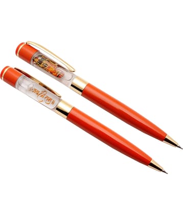 Srpc Set Of 2 Lord Ram Idol On The Cap & Jai Shree Ram Ballpoint Pen Maroon Color Body & Blue Refill