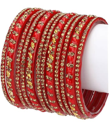 Afast Designer Colorful Collection Red & Golden 12 Fashion Bangle Set Ornamented With Exclusive Beads-GA1.c
