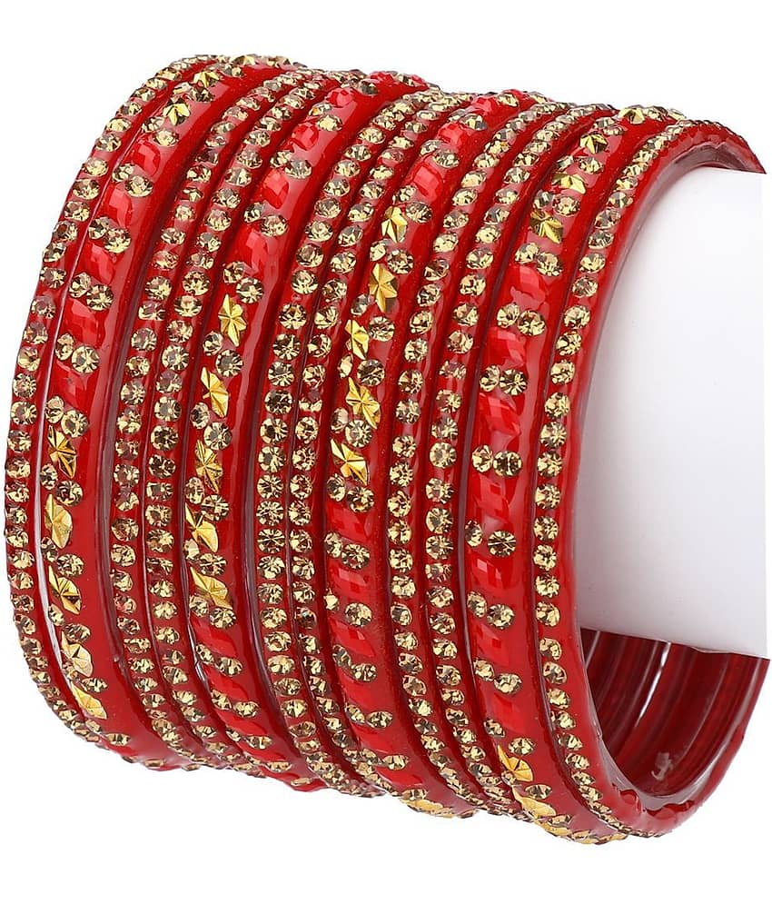 Afast Designer Colorful Collection Red & Golden 12 Fashion Bangle Set Ornamented With Exclusive Beads-GA1.c