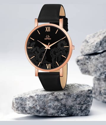 Septem Black Leather Analog Womens Watch