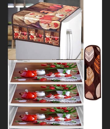 THE LION'S SHARE PVC Floral Fridge Mat & Cover ( 42 30 ) Pack of 5 - Multicolor