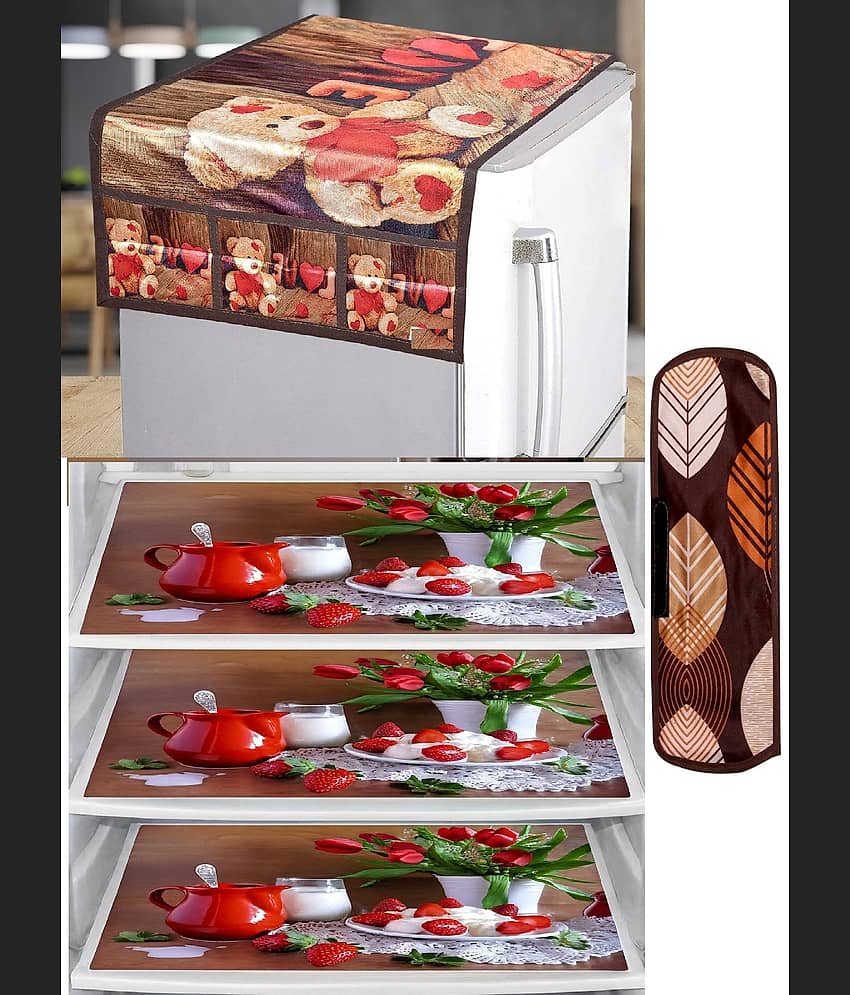 THE LION'S SHARE PVC Floral Fridge Mat & Cover ( 42 30 ) Pack of 5 - Multicolor