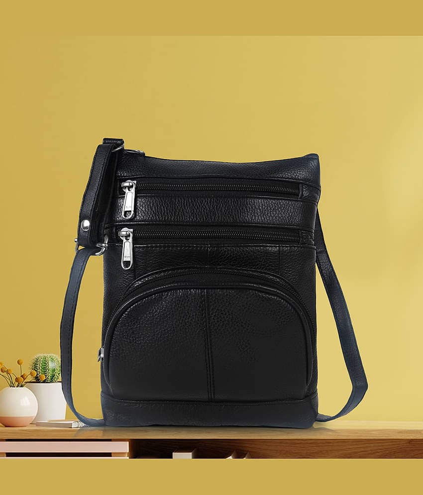 CIMONI Sling Bag Pure Leather Set of 1 ( Black )