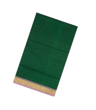 Dark Green Handloom Silk Cotton Saree With Contrast Border-SC3324-Dark Green