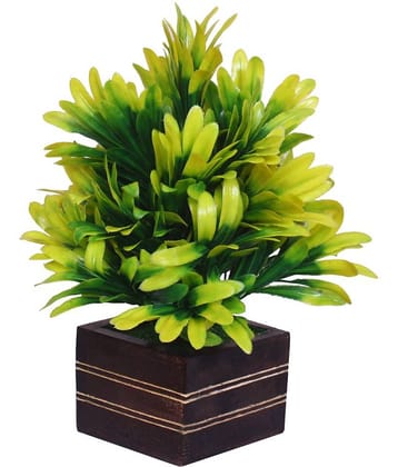 MODO Artificial Plant With Square Wooden Pot  Yellow Bonsai Plastic - Pack of 1