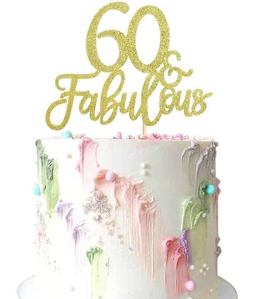 Zyozi® Gold Glitter 60 & Fabulous Cake Toppers 60th Birthday Cake Picks Wedding Anniversary Party Cake Decorations Supplies