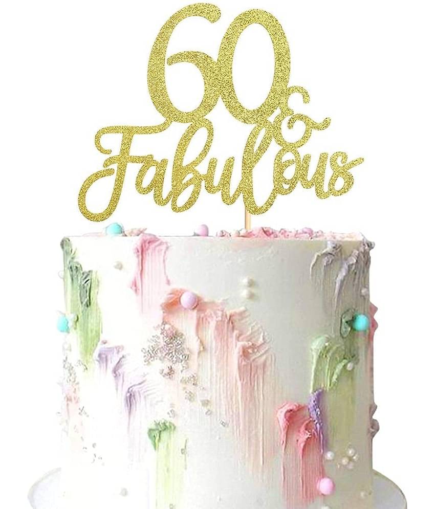 Zyozi® Gold Glitter 60 & Fabulous Cake Toppers 60th Birthday Cake Picks Wedding Anniversary Party Cake Decorations Supplies