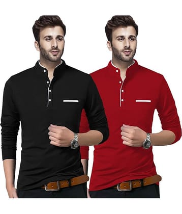 Alexender Cotton Blend Regular Fit Solid Full Sleeves Men's Henley T-Shirt - Multicolor ( Pack of 2 )