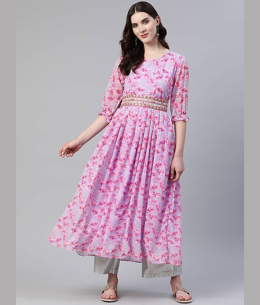 Vbuyz - Lavender Georgette Women's Flared Kurti ( Pack of 1 )