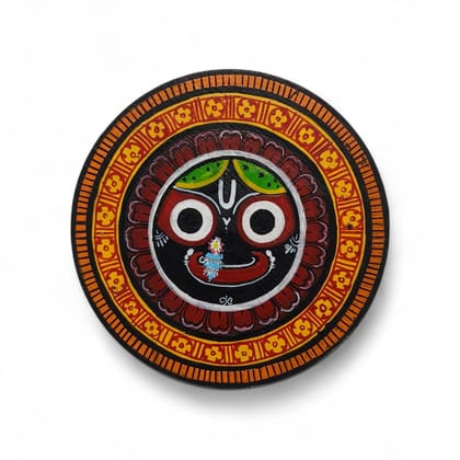Pallabi Hastakala Lord Jagannath Souvenir (1 Unit) | Hand-Painted Round Wooden Decor | Traditional Odisha Art | Spiritual Home Gift
