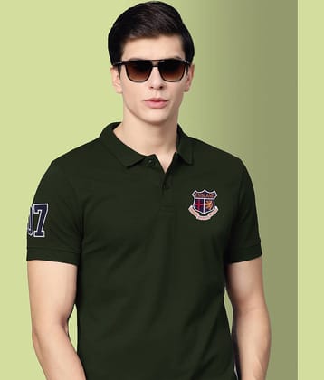 ADORATE Men Cotton Blend Regular Fit Solid Polo T Shirt ( Olive )