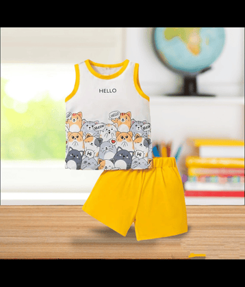 ODIMENT Pack of 1 Boys Cotton T-Shirt & Shorts Set ( White )