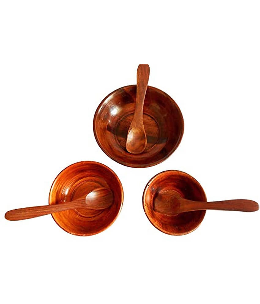 SWH 3 Pcs Wooden Soup Bowl 250 mL