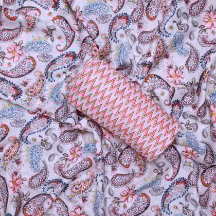 Cream Linen Printed Unstitched Fabric Set (5 Meter Set)