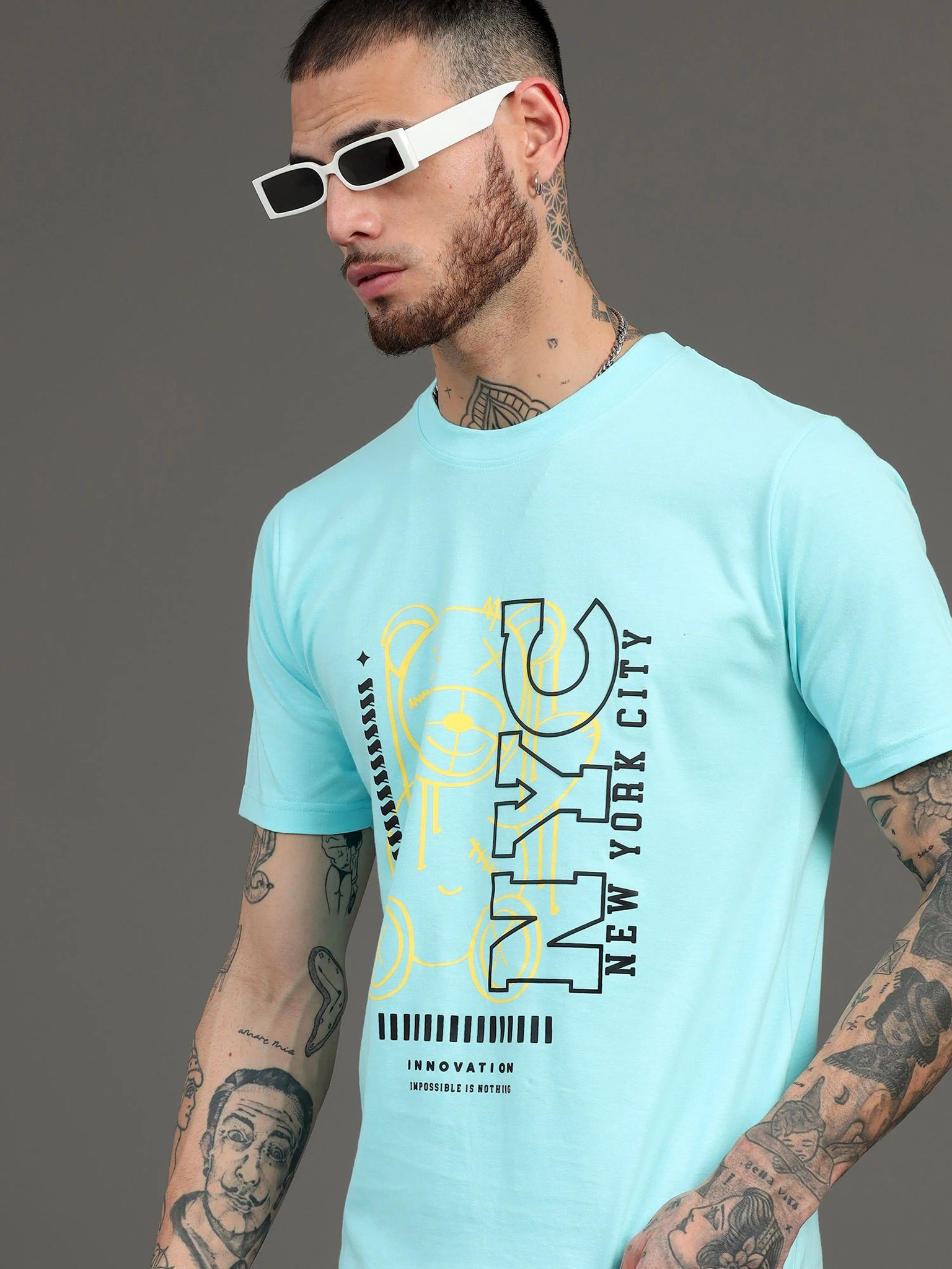 Men NYC Printed Regular Fit T-Shirt-S / Light Green