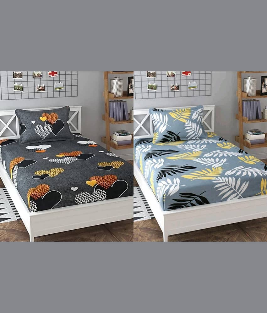 Decent Home Poly Cotton 2 Single Bedsheet with 2 Pillow Covers ( Light Grey )