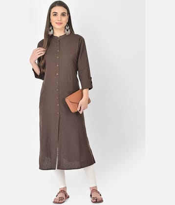 Pistaa - Brown Cotton Blend Women's Front Slit Kurti ( Pack of 1 )