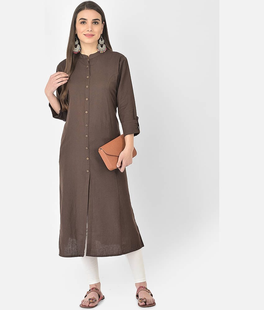 Pistaa - Brown Cotton Blend Women's Front Slit Kurti ( Pack of 1 )