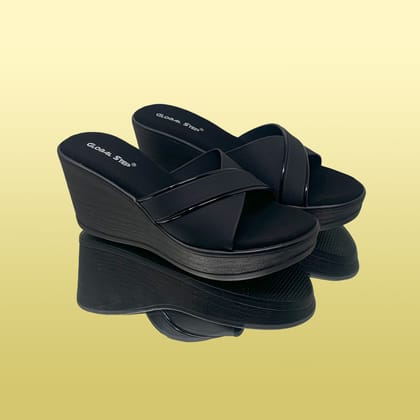 Black Mule Wedge Sandals-Black / 36