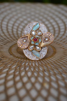 Oval Shape Gold Plated Rajwadi Look Adjustable Ring-Free Size
