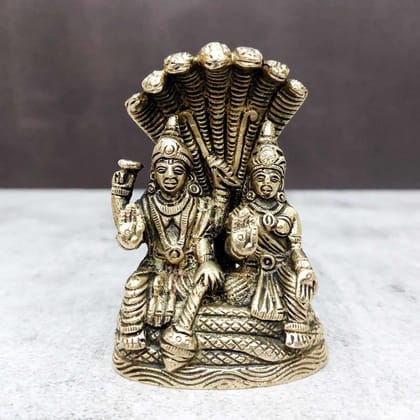 Brass Vishnu Lakshmi on Sheshnag Idol - 3.4 inch Height | Divine Brass Vishnu and Lakshmi Statue on Sheshnag