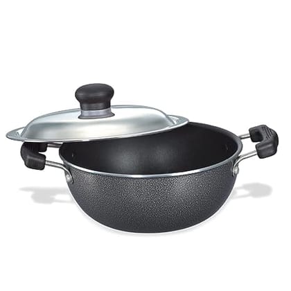 Prestige Omega Select Plus Aluminium Flat Base Non Stick Coating Kadai with SS Lid, 27 Cm (Black) Prestige Omega Select Plus Aluminium Flat Base Non Stick Coating Kadai with SS Lid, 27 Cm (Black)