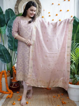 Womens Kurta Pent Dupatta Set Baby Pink Sankalp Suit