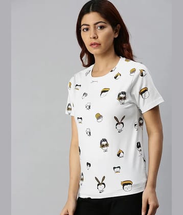 JUNEBERRY Women Cotton Printed Regular Fit Round Neck T-Shirt ( White )