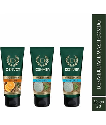 Denver Oil Clear Face Wash (1Qty) & Acne Face Wash for Men - 50GM Each (2Qty) - (Combo Pack of 3)