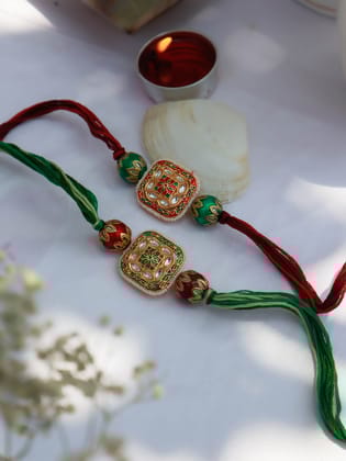 Arnav Multicolored Kundan Rakhi Set-Multicolored