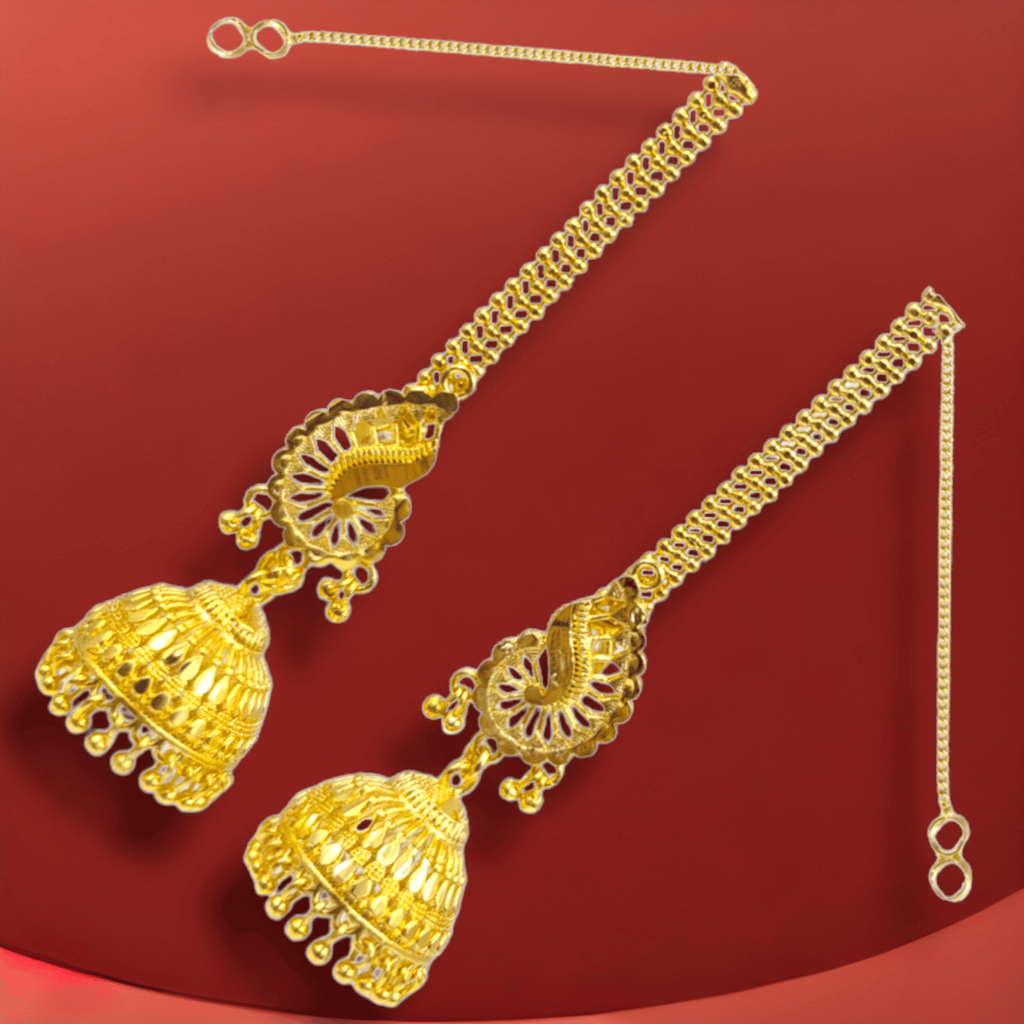 Opulent Gold-Plated Double Curtain Jhumka Earrings – Traditional Indian Bridal Jewelry for Special Occasions