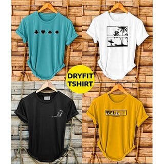 Fashlook Printed Round Neck Polyester Half Sleeve Multicolor T-Shirt For Mens (Pack of 4)