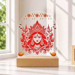 Gift Me Bazar Maa Durga Roop Acrylic Plaque With Wood Stand | Religious Gift for Diwali, Navratri & Durga Puja | Pooja Room, Home & Festive Decoration (Durga Mata)