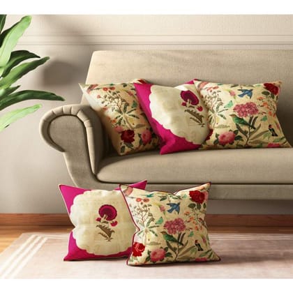 India Circus Poppy Bird Land Cushion Cover Set Of 5