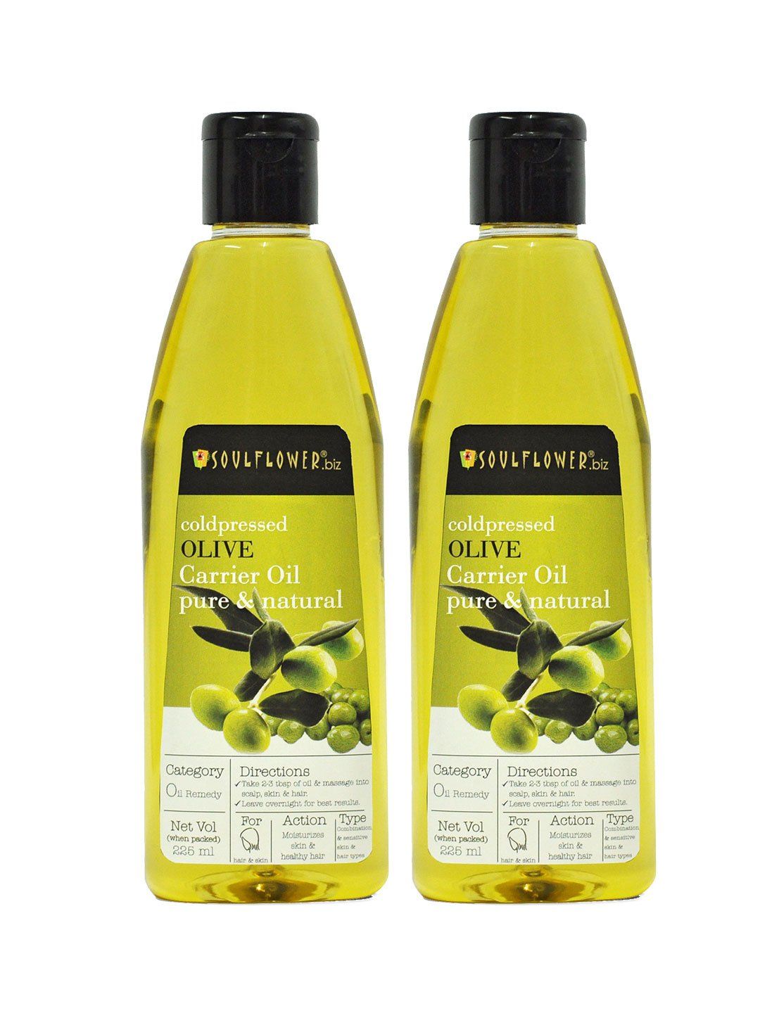Soulflower Olive Carrier Oil for Hair Nourishment, Moisturizing Skin - 100% Pure & Natural Undiluted Coldpressed Oil, (Pack of 2) 225ml Each Soulflower Olive Carrier Oil for Hair Nourishment, Moisturizing Skin - 100% Pure & Natural Undiluted Coldpressed
