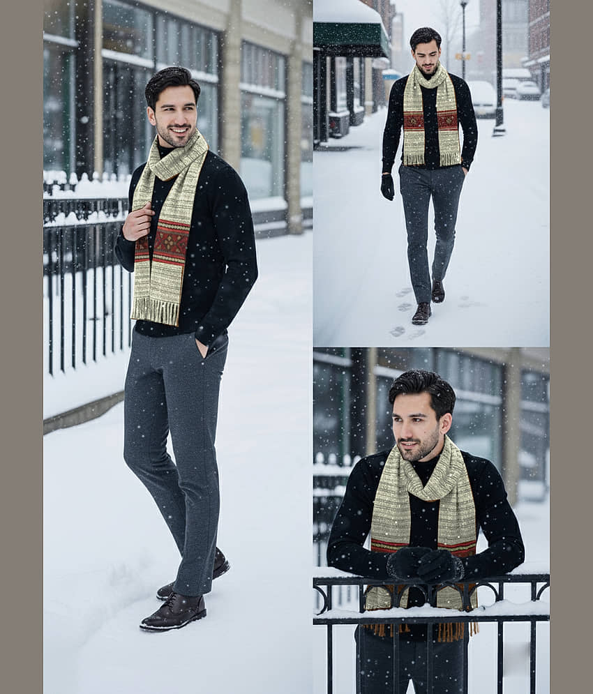 CAT BUNNY Cream Woolen Men's Scarves ( Pack of 1 )