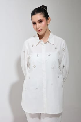 lulu swarovski formal cotton shirt-White / Cotton / XXS