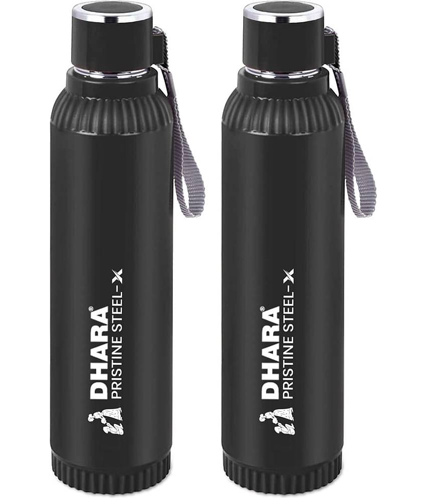 Dhara Stainless Steel Quench Black Stainless Steel Water Bottle 700 mL ( Set of 2 )