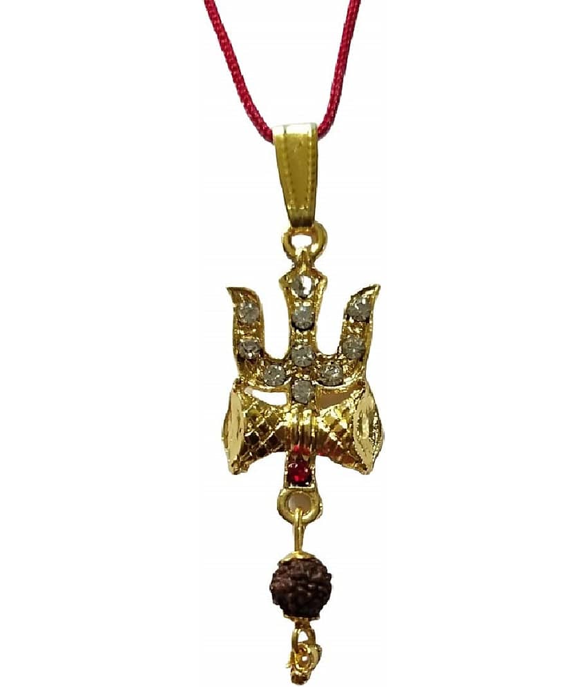ASTRODIDI Brass Gold Plated Lord Shiv Trishul Damru Pendant Locket with Rudraksha Zircon Beads for Men and Women