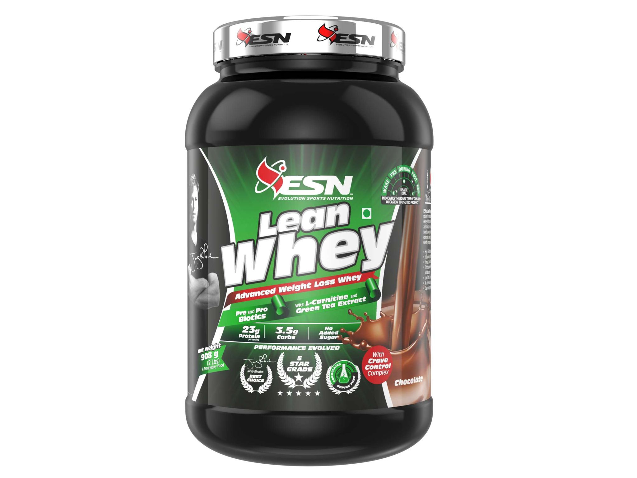 ESN Lean Whey Protein, 2lbs, Chocolate, 23g Protein, 200mg Green Tea Leaf Extract, 1g Acetyl L-carnitine Hcl, Increase Strength & Performance