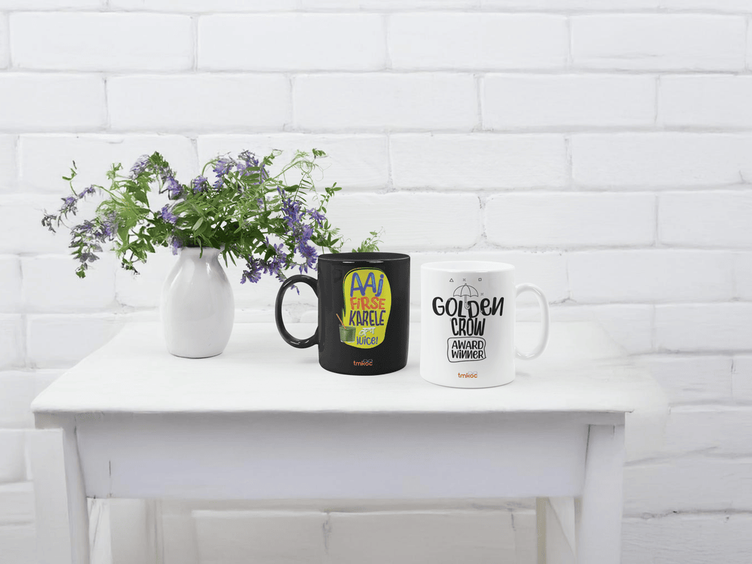 Taarak Mehta Ka Ooltah Chashmah|Ceramic Printed White and Black Coffee Mug 325ML Pack of 2