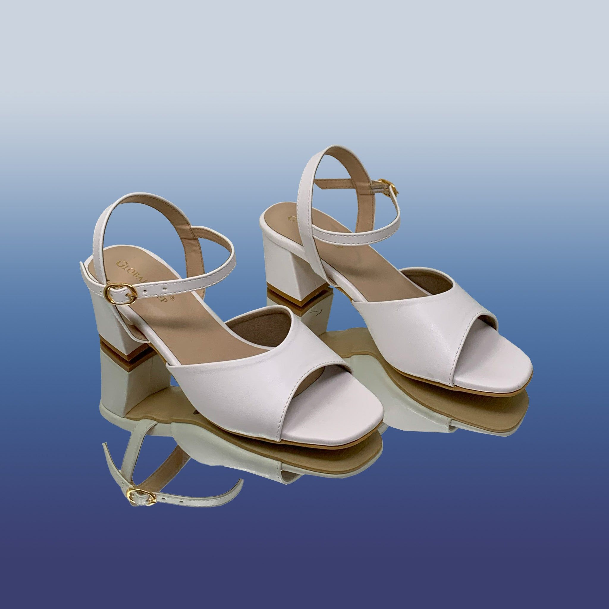 White Block Heel Sandals-White / 36