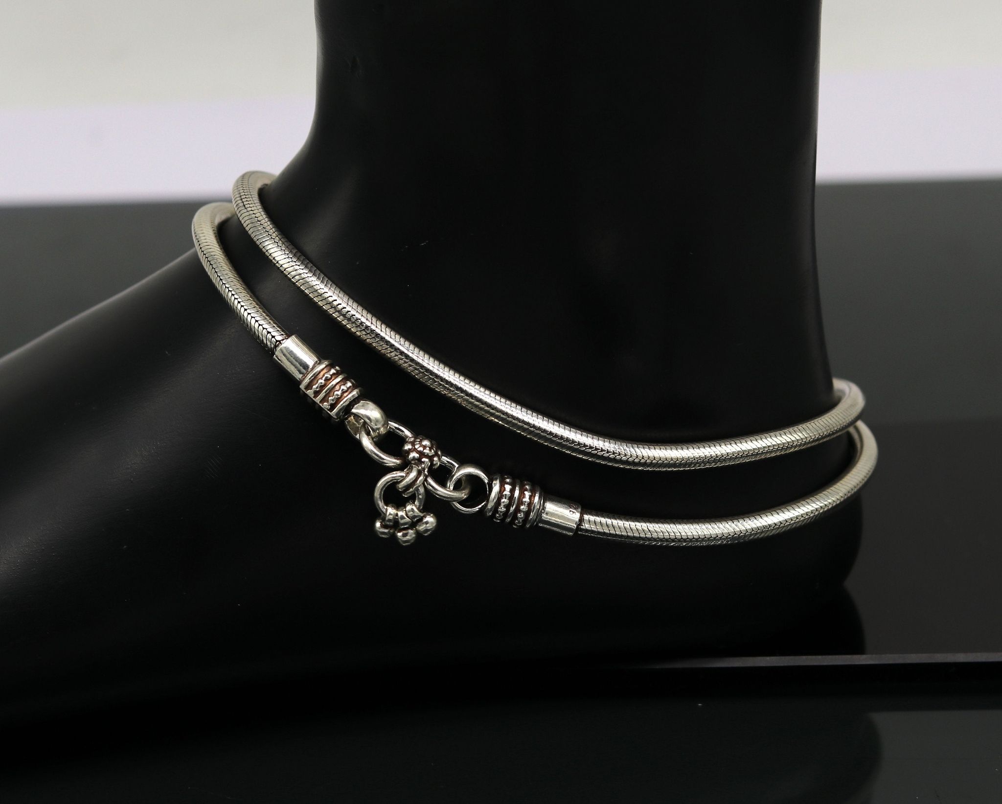 925 Sterling silver handmade 4 mm snake chain ankle bracelet, vintage oxidized charm anklets, tribal belly dance customized jewelry nank250