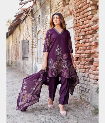 VIBE VISION Silk Self Design Kurti With Pants Women's Stitched Salwar Suit - Violet ( Pack of 1 )