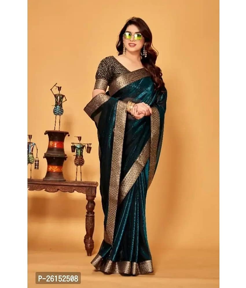Gullak Lycra Printed Saree With Unstitched Blouse Piece ( Green )