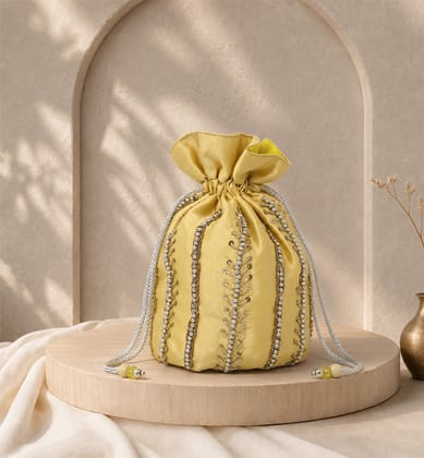 Handcrafted Zari Zardozi Satin Potli Bag