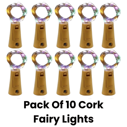 SPARKWORLD Pack of 10 Multicolor Cork Bottle Fairy Lights | Battery Operated LED String Lights for Bottle Decoration, DIY Crafts, Parties & Home Decor | Size: 1.98 m