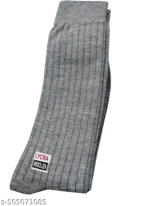 Steel Grey Ribbed formal/casual Lycra woollen socks - 1 Pair