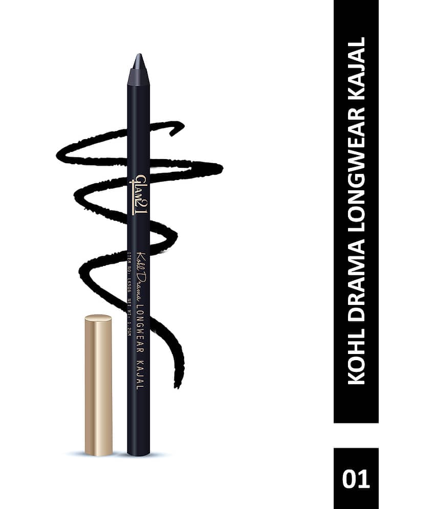Glam21 Kohl Drama Long Wear Kajal + Sharpener | Velvety Textute Black, 2 G
