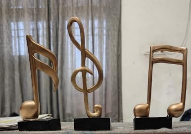 Patwari Arts Home Decorative Showpiece Musical Notes Sculpture Golden Color Resin Art Pieces, Set of 3.